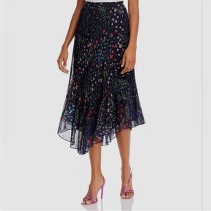Joie Noora Midnight Navy Asymmetrical Pleated Floral Skirt Size 12